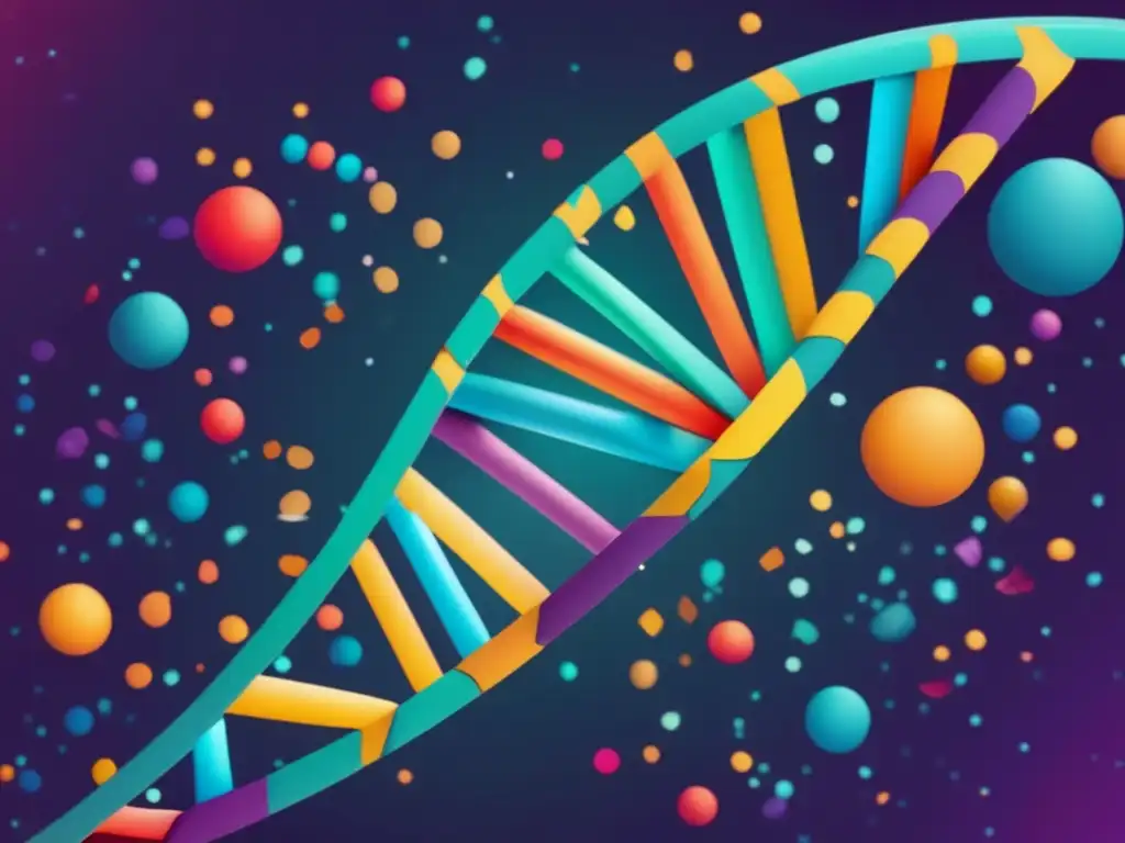 Imagen: Helix de ADN con colores vibrantes y piezas de rompecabezas, simbolizando la relación compleja entre genética y farmacología