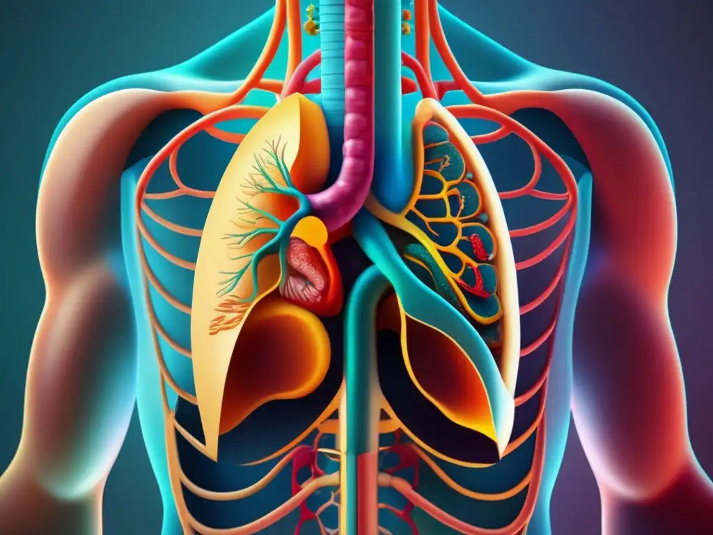 Importancia anatomía humana en educación: imagen 8K minimalista abstracta del sistema digestivo, circulatorio y respiratorio