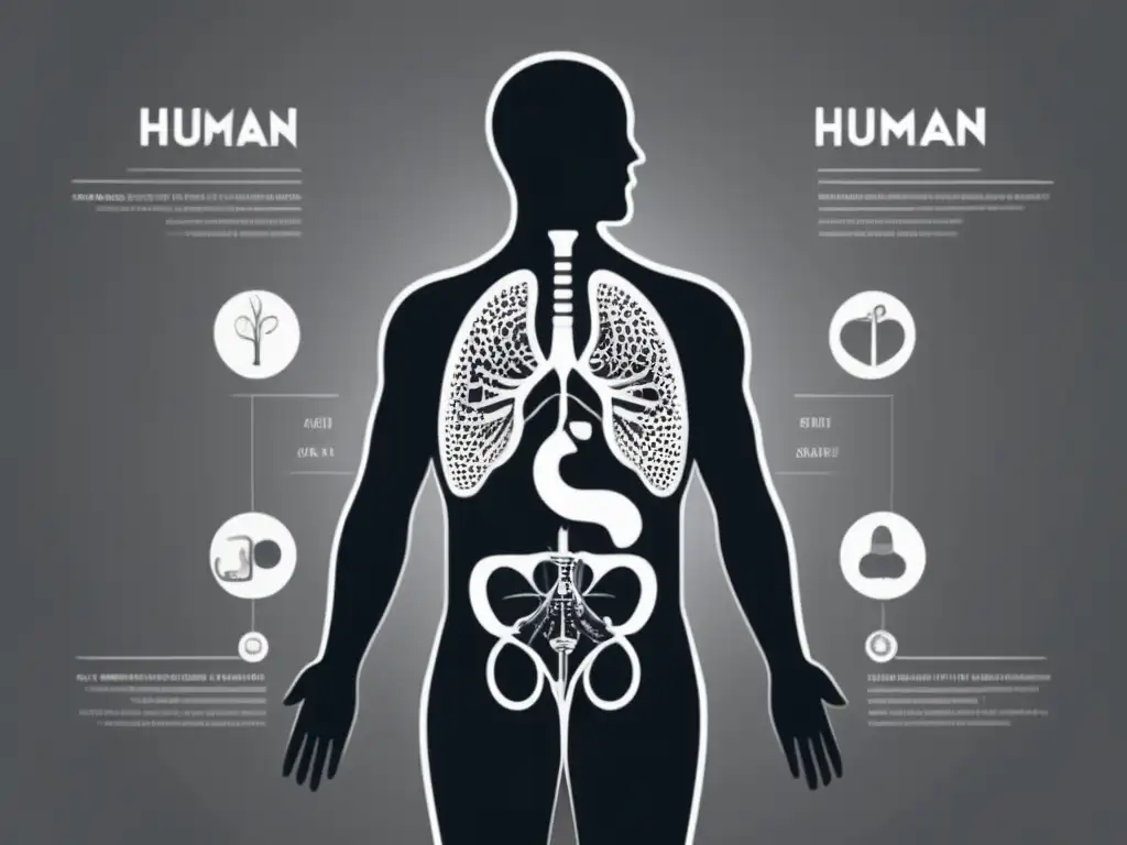 Explorando la anatomía humana en profundidad: imagen 8k ultradetallada de cuerpo humano minimalista con órganos sutiles