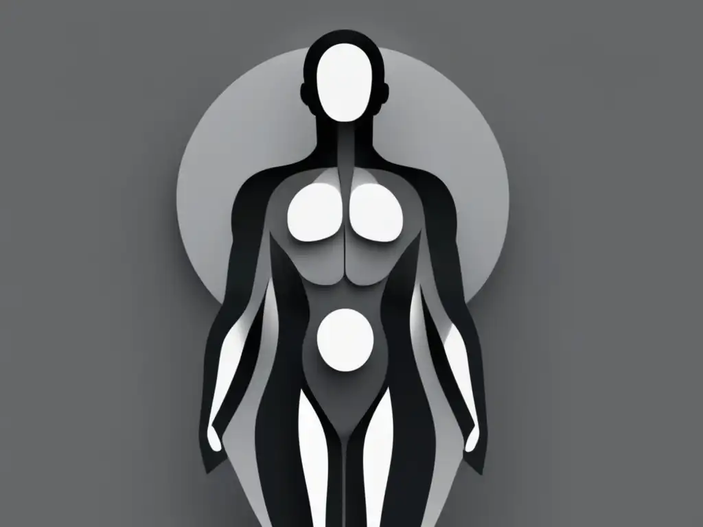 Importancia de la Anatomía Humana: Imagen detallada de cuerpo humano en estilo minimalista, con pose dinámica y estructuras internas destacadas