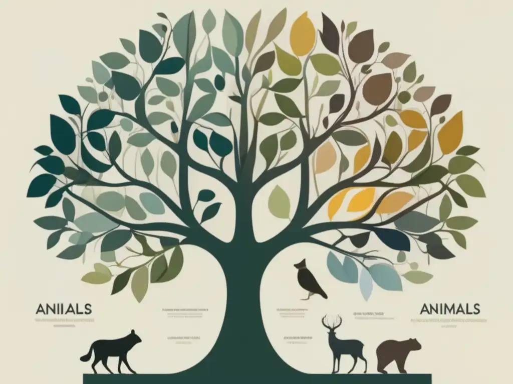 Evolución estructural de los animales: Árbol evolutivo detallado y sofisticado, invitando a explorar la fascinante historia