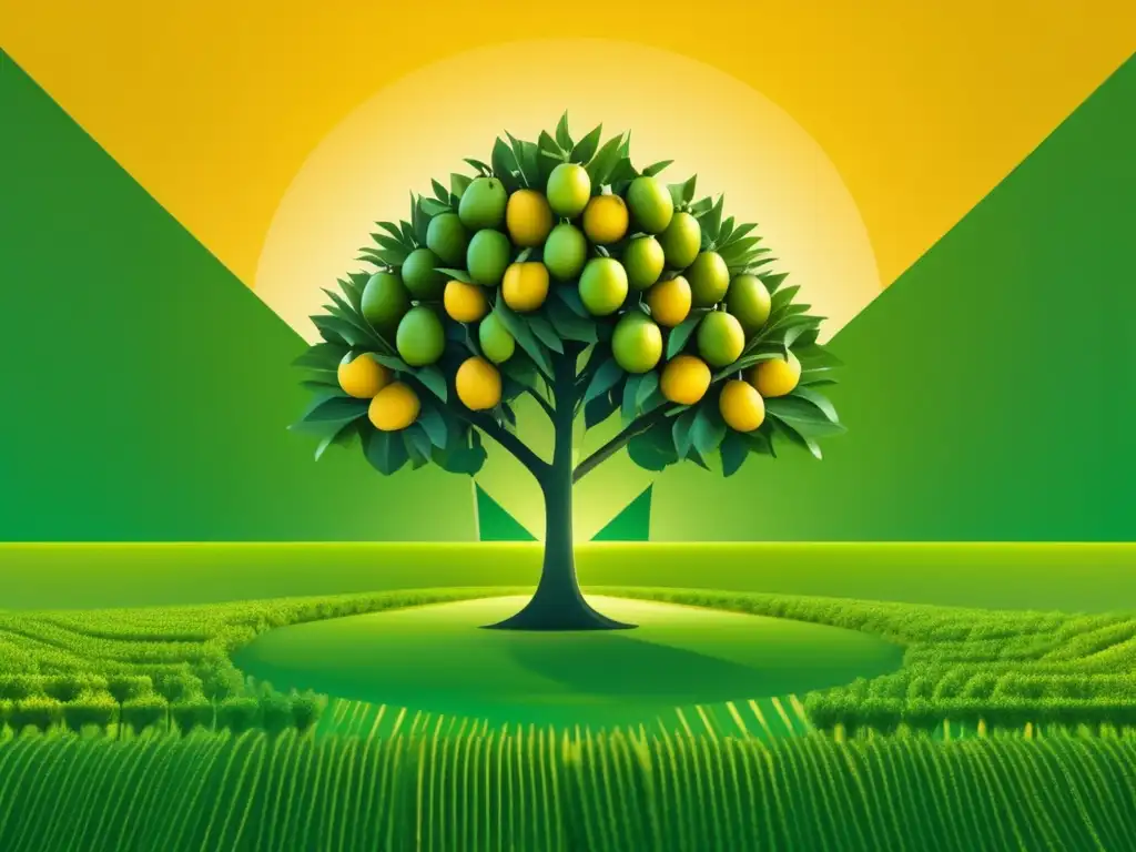 Árbol de frutas modificado genéticamente en campo vasto: ingeniería genética en producción alimentaria