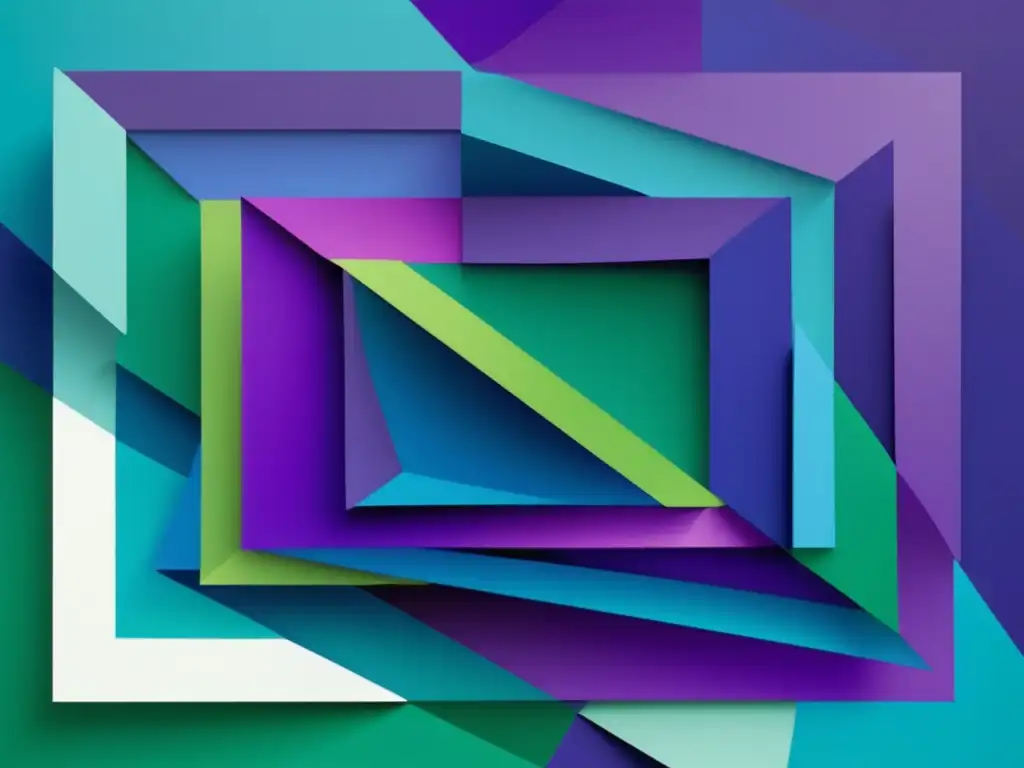 Arte abstracto de formas geométricas en movimiento Arte abstracto de formas geométricas en azul, púrpura y verde, crea ilusión de movimiento y profundidad