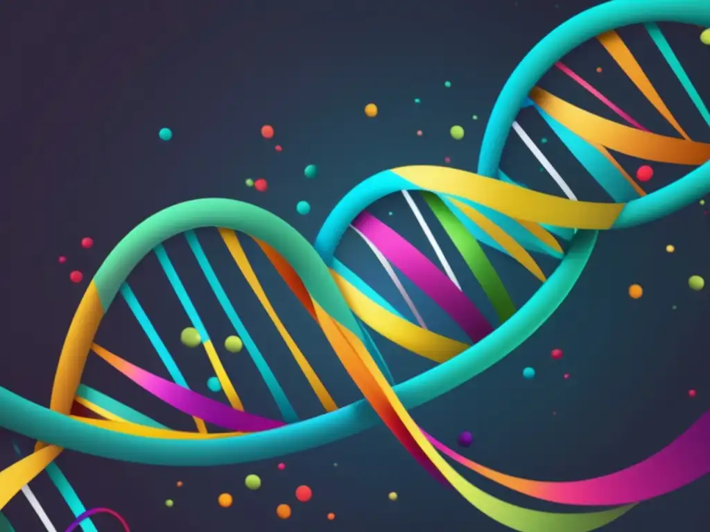 Importancia transcriptómica en genómica comparativa - ADN enlazado con cintas coloridas, simbolizando complejidad y conexión