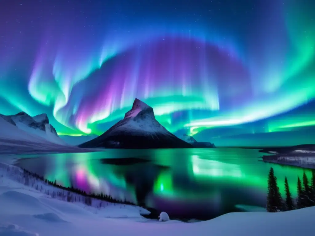 Aurora boreal y austral: fenómeno natural de colores vibrantes y belleza etérea en un paisaje nocturno