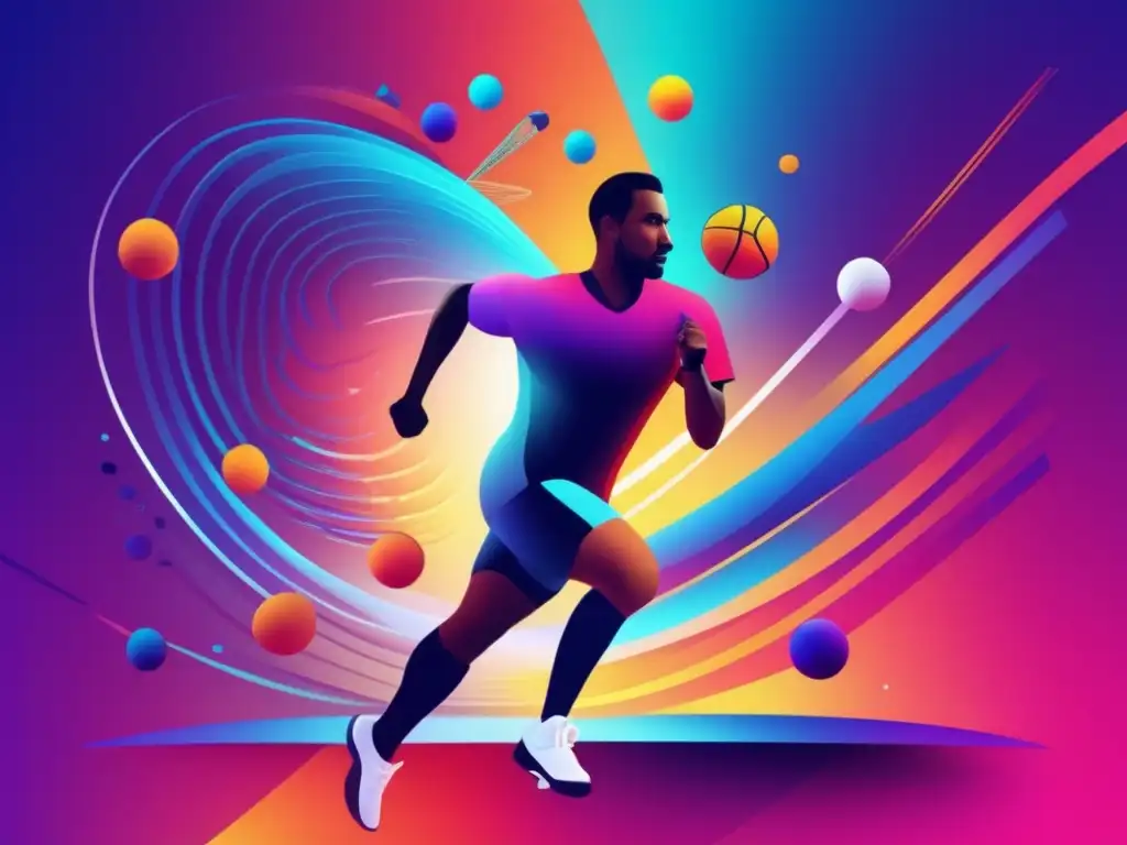 Fusión de biomedicina y deporte: abstracto y vibrante Influencia biomedicina en medicina deportiva: Imagen abstracta, minimalista y vibrante que representa la fusión entre biomedicina y deporte