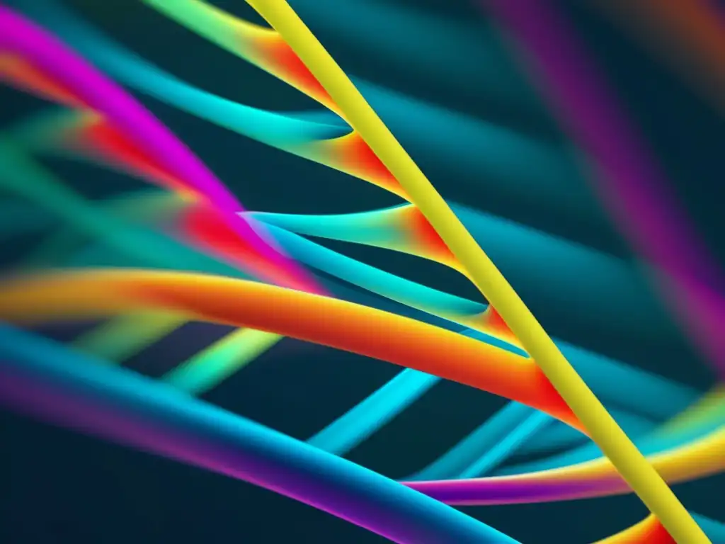 Red de ADN en colores vibrantes: avances innovadores en biomedicina Innovaciones en Biomedicina para la salud: Red de ADN interconectada, vibrantes colores y patrones hipnotizantes