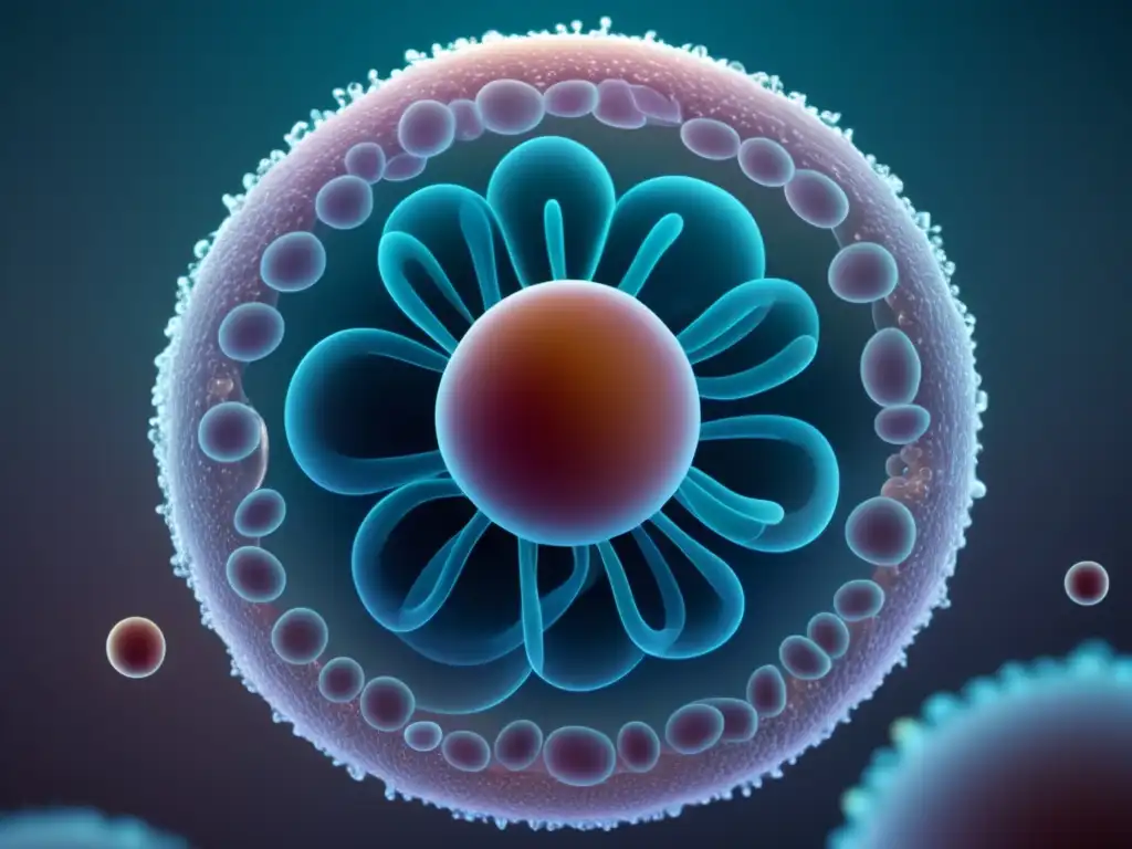 Beneficios y peligros de las bacterias: Representación abstracta en 8k de una bacteria con estructuras internas y líneas neoncoloreadas