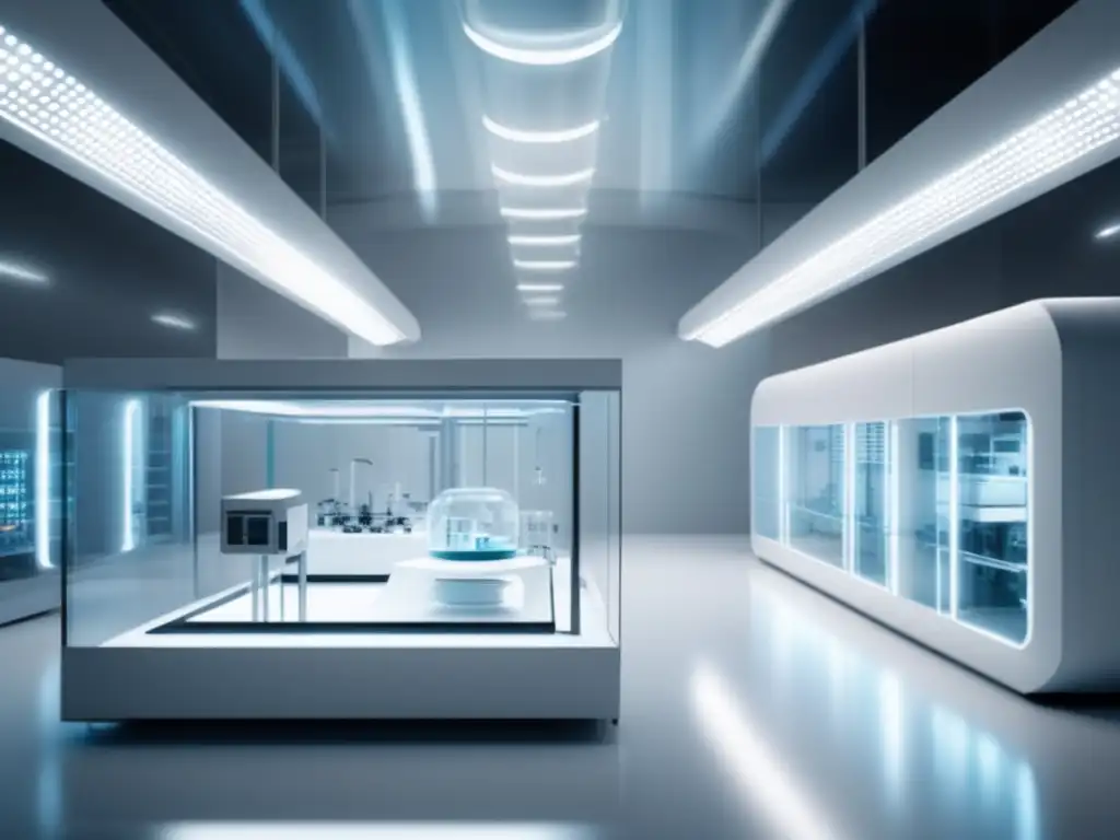 Innovación genética y biotecnología: Fusión futurista Innovación en ingeniería genética y biotecnología: Imagen 8k ultra detallada de laboratorio futurista y manipulación genética con CRISPR