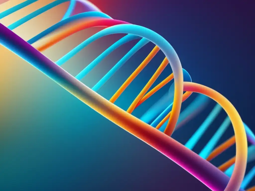 Futurista representación de terapia génica Terapias génicas en biomedicina: Imagen abstracta de una hélice de ADN tridimensional, con colores vibrantes que representan la complejidad genética