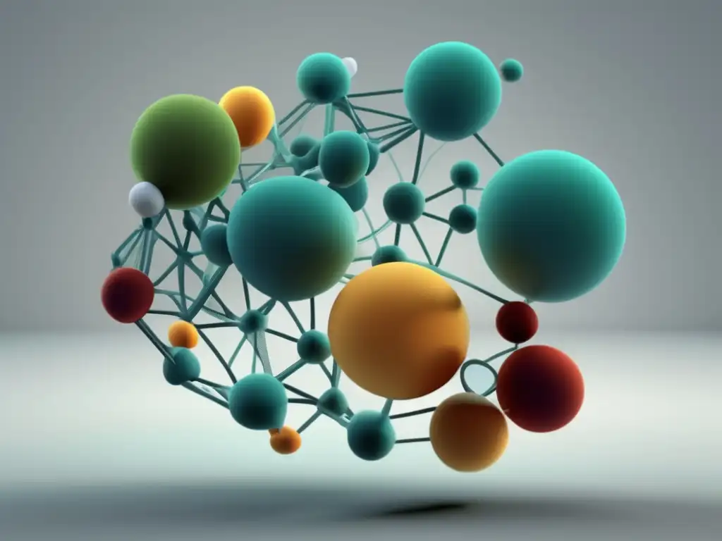 Física biológica: impacto ciencia sociedad - Representación minimalista y abstracta de biomoléculas, simbolizando su complejidad y conexión