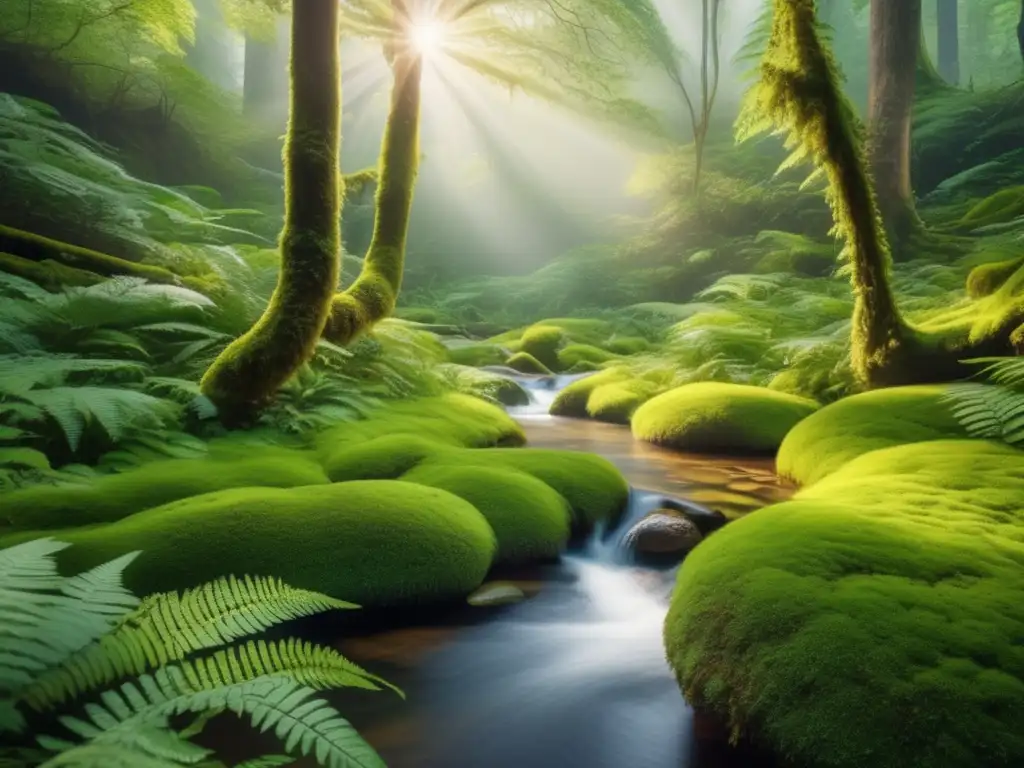 Paisaje exuberante de bosque verde con equilibrio termodinámico en ecosistemas