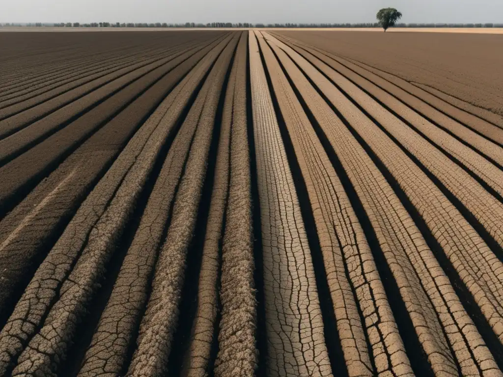 Impacto Cambio Climático en la Alimentación: Cosecha marchita, suelo agrietado, aridez y urgencia