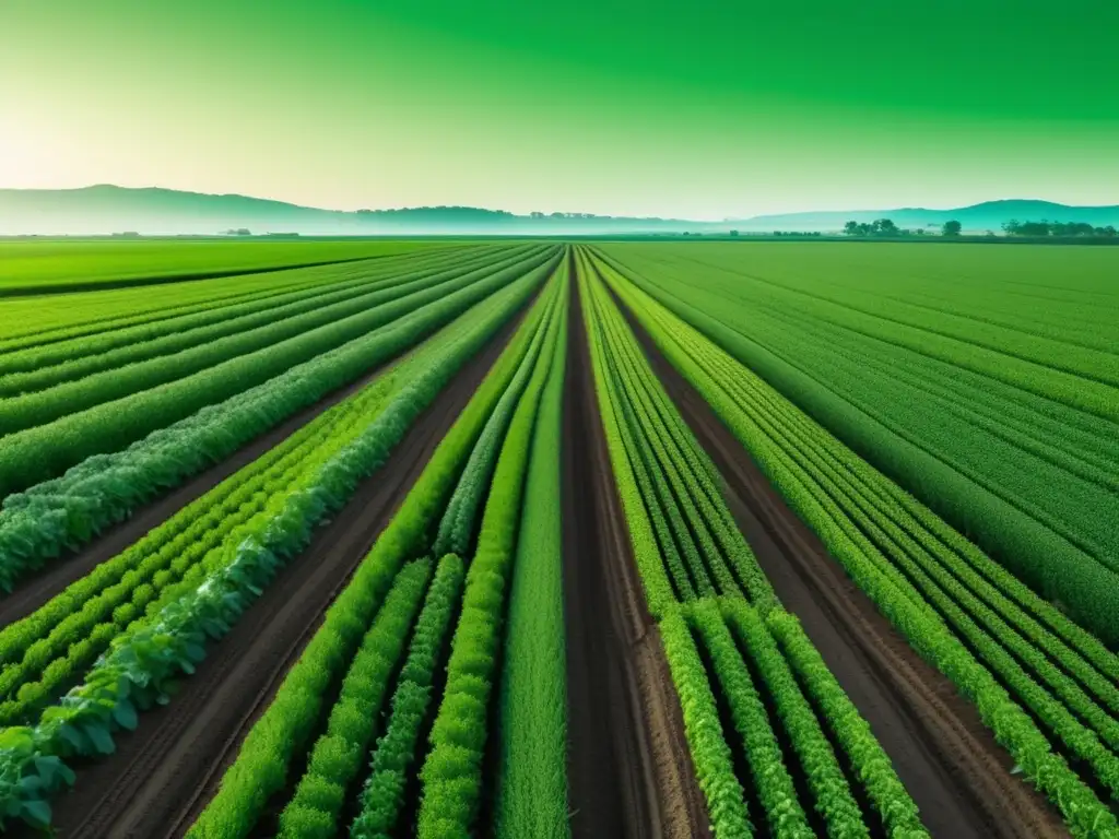 Beneficios de fertilizantes inorgánicos en agricultura: campo verde, cultivos saludables, alta producción