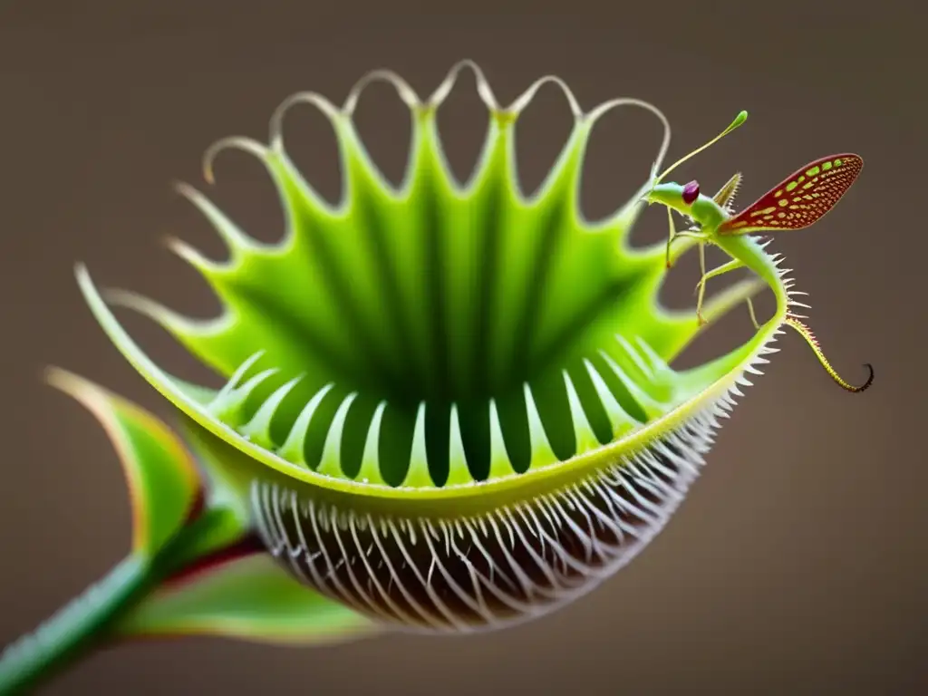 Plantas carnívoras: biodiversidad fascinante - Venus flytrap capturando insecto en ultradetallada imagen abstracta