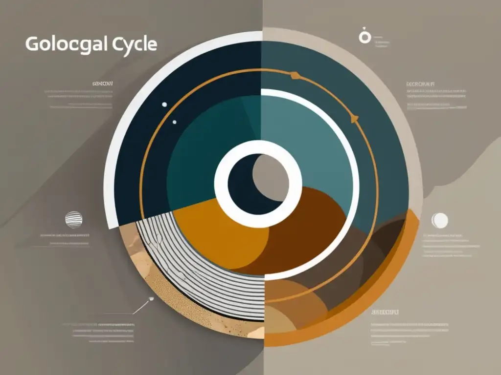 Ciclos geológicos y formación de rocas: Imagen abstracta de ciclo geológico, representado por círculos interconectados en tonos terrosos