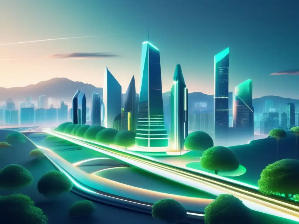 Futurista ciudad inteligente con edificios geométricos Ciudad futurista: Importancia de materiales avanzados en ciudades inteligentes