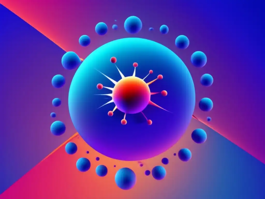 Nanotecnología en lucha contra cáncer: nanobots avanzados atacan célula cancerígena en imagen minimalista y abstracta