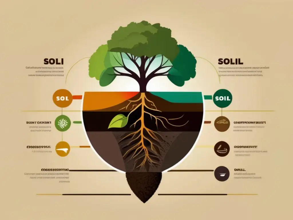 Importancia del suelo en agricultura: imagen abstracta que destaca la complejidad de su composición y su papel vital en la agricultura