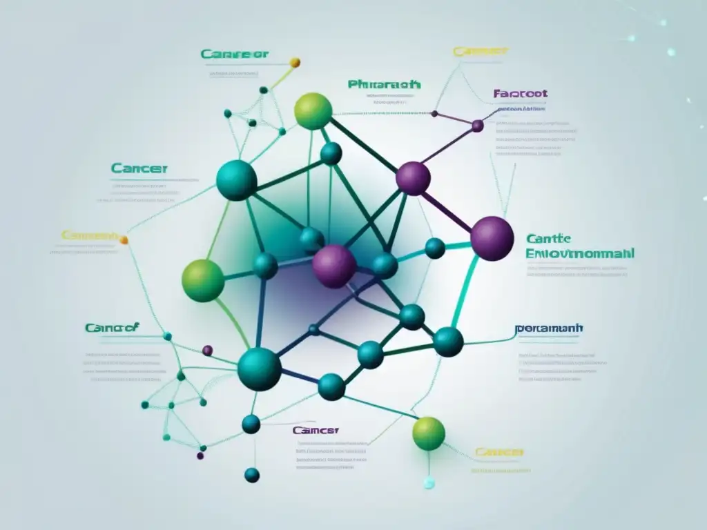 Farmacogenética y cáncer: avances y aplicaciones en una imagen abstracta que representa la complejidad de factores genéticos y ambientales