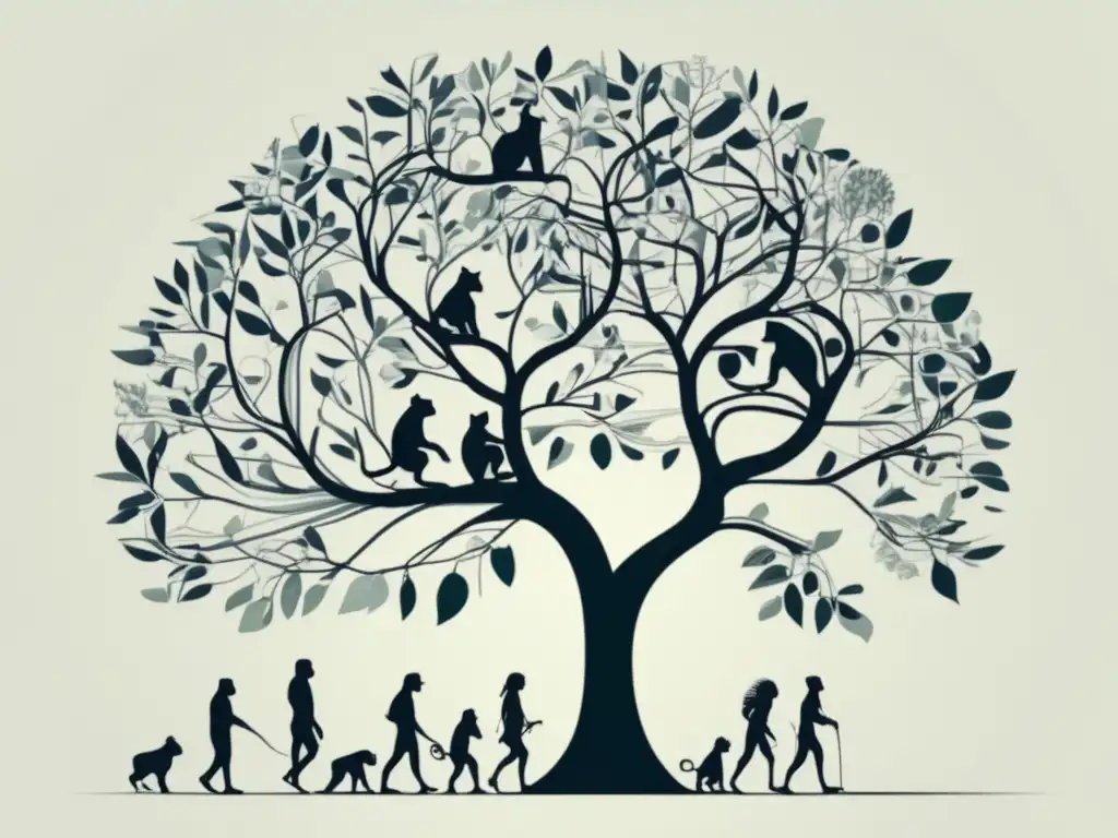 Evolución humana y relación primates en imagen abstracta de conexión evolutiva entre especies