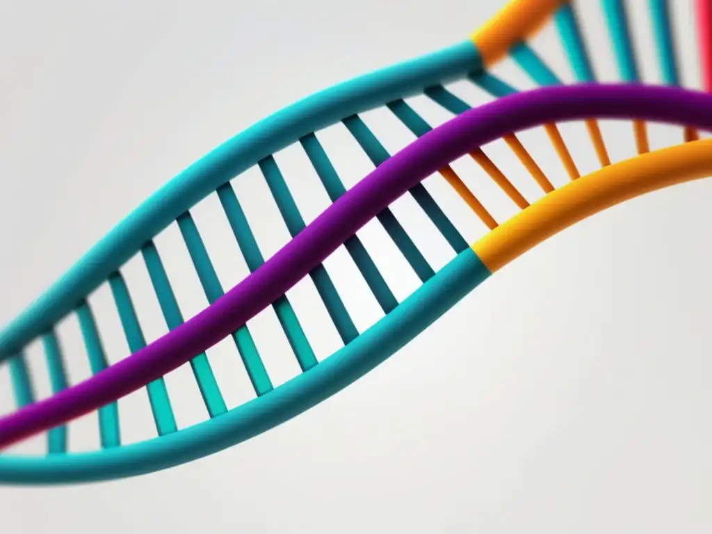 Importancia de la bioinformática en la secuenciación genómica - Estructura helicoidal de DNA con conexiones intrincadas y colores vibrantes