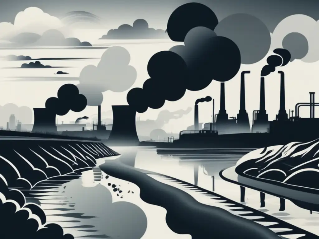 Impactos contaminación industrial medio ambiente: imagen abstracta que representa los efectos negativos de la contaminación industrial en el planeta