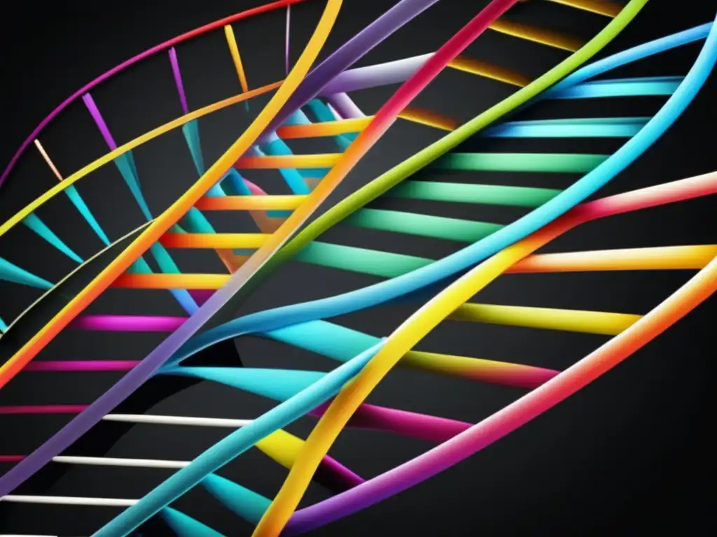 Convergencia biotecnológica en abstracto Innovación genética y biotecnología: Convergencia visual de líneas vibrantes y estructuras de ADN