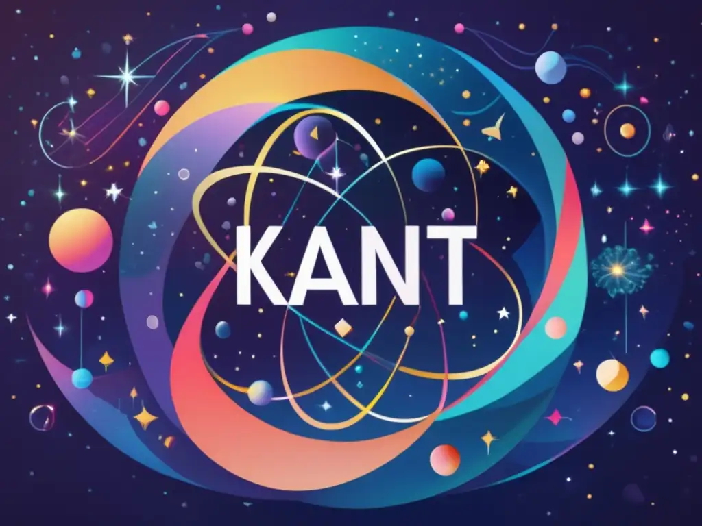 Filosofía de la ciencia de Kant: paisaje cósmico abstracto con galaxias, constelaciones y una esfera radiante que representa el mundo nouménico