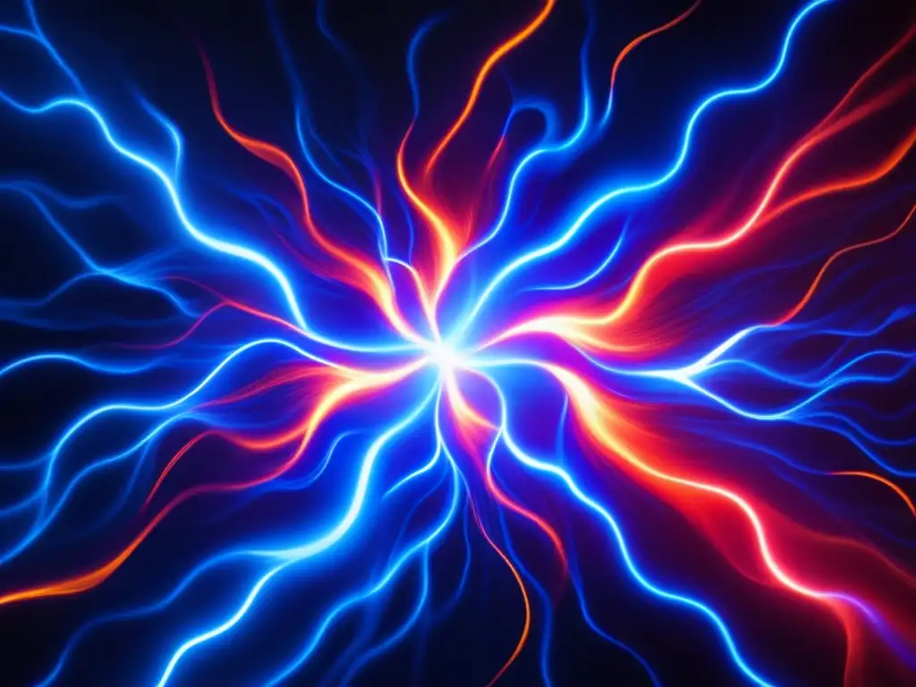 Física del plasma: Fenómenos naturales en un cautivador espectáculo de trazos eléctricos azules y rojos