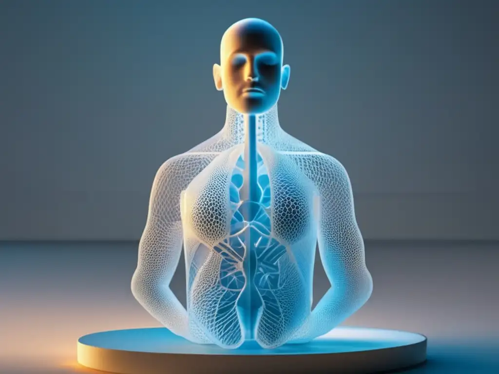 Desafío ético impresión 3D órganos: imagen abstracta de figura humana, tecnología y ética