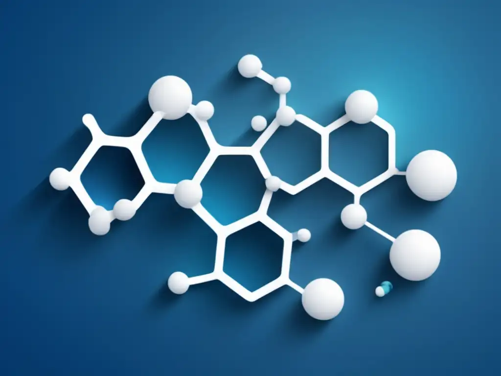 Diseño de medicamentos: ciencia innovadora, imagen de 8k con elementos moleculares y estética minimalista en tonos azules y blancos