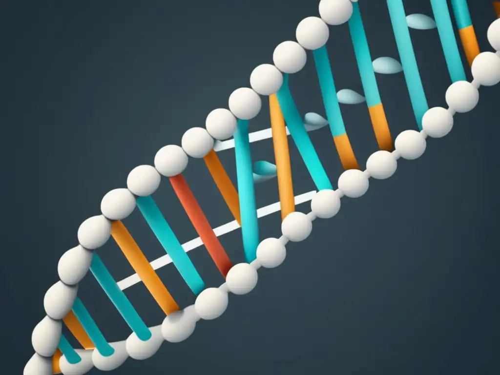 Importancia de evolución biológica en medicina: imagen detallada de una doble hélice de ADN, con bases nucleotídicas etiquetadas, estilo minimalista