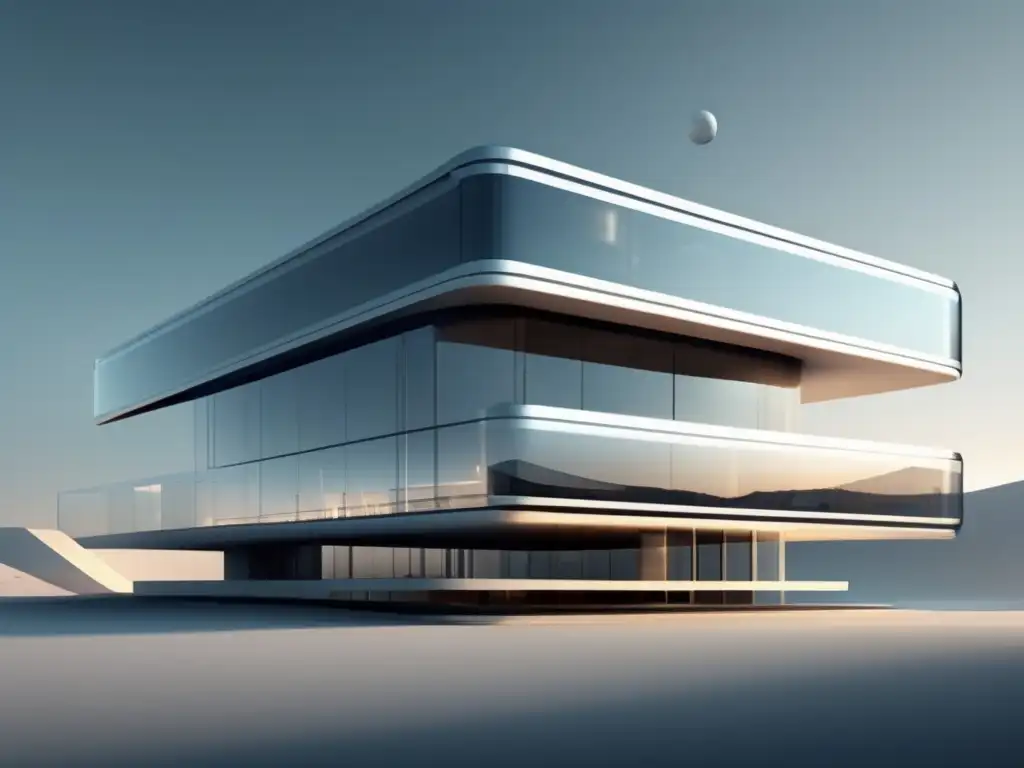 Edificio futurista de materiales avanzados Materiales avanzados en arquitectura moderna: Edificio futurista de líneas limpias y materiales translúcidos, rodeado de jardines y agua reflejante