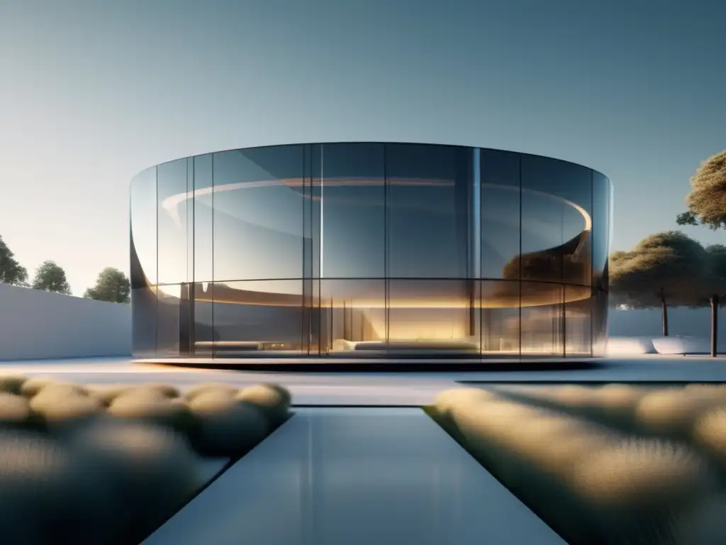 Arquitectura innovadora y minimalista con materiales avanzados Materiales avanzados en arquitectura moderna: Edificio futurista de líneas limpias y formas geométricas, fusionando armoniosamente con la naturaleza