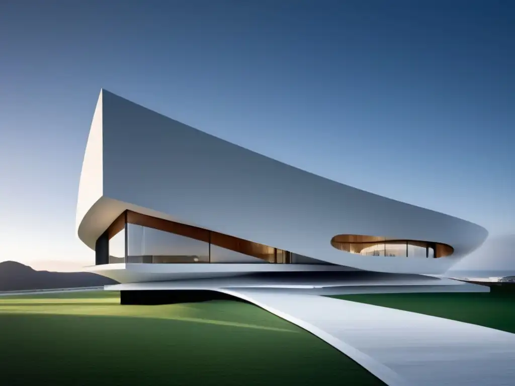 Arquitectura moderna sostenible Materiales avanzados en arquitectura moderna: Edificio futurista, minimalista y sostenible con diseño innovador y materiales vanguardistas