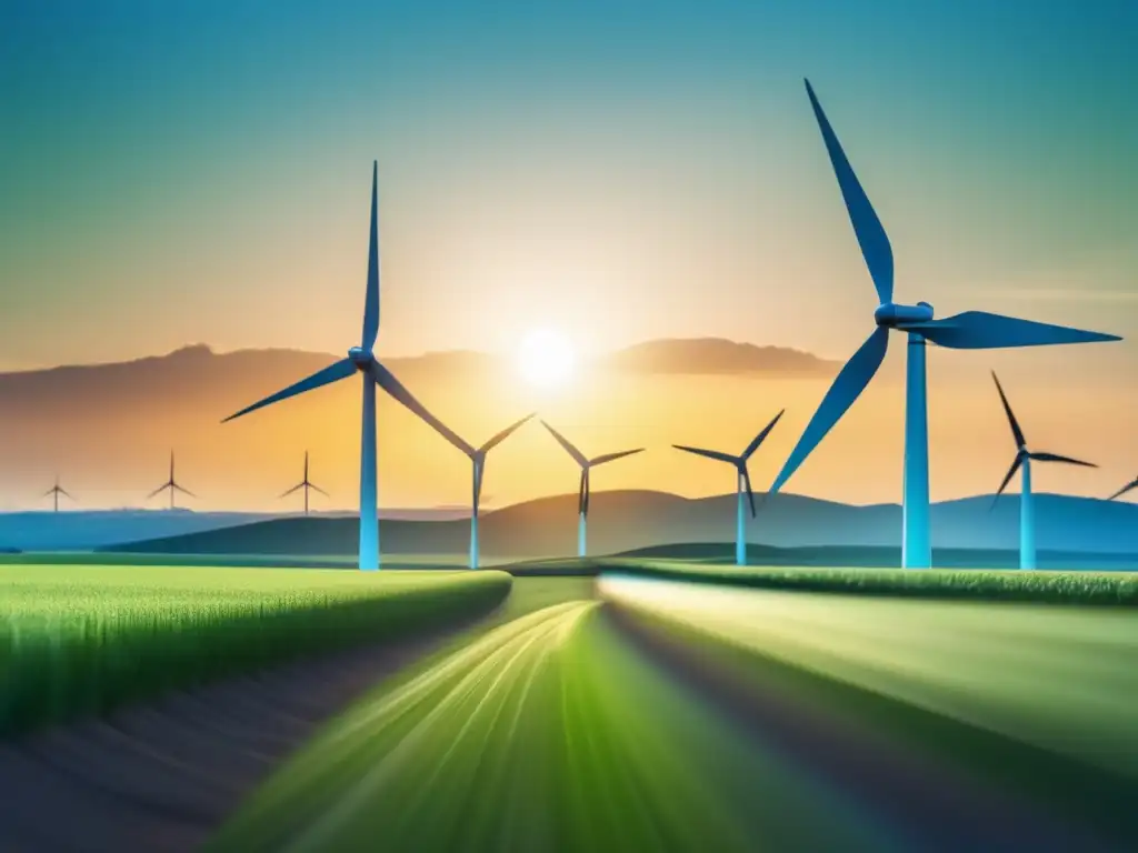 Energía sostenible con materiales avanzados en paisaje de turbinas eólicas