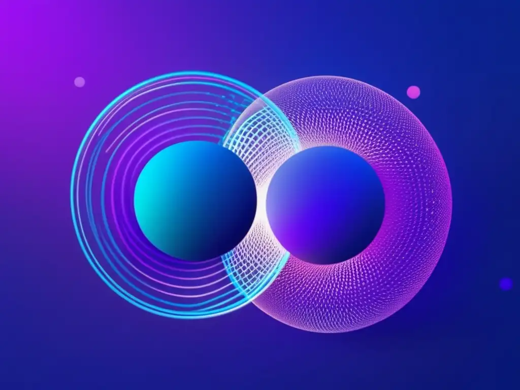 Imagen de entrelazamiento cuántico: Acción fantasmal a distancia con colores vibrantes y líneas entrelazadas