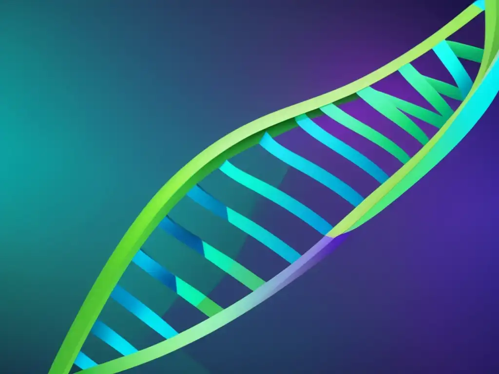 Epigenética en enfermedades raras: ADN desenrollándose en formas geométricas vibrantes y entrelazadas, reflejando su complejidad y potencial