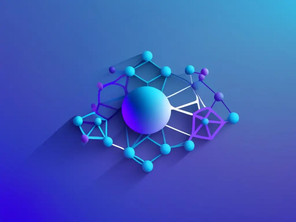 Imagen abstracta de epigenética y cambios genéticos en tonos azules y morados, con líneas y formas geométricas interconectadas