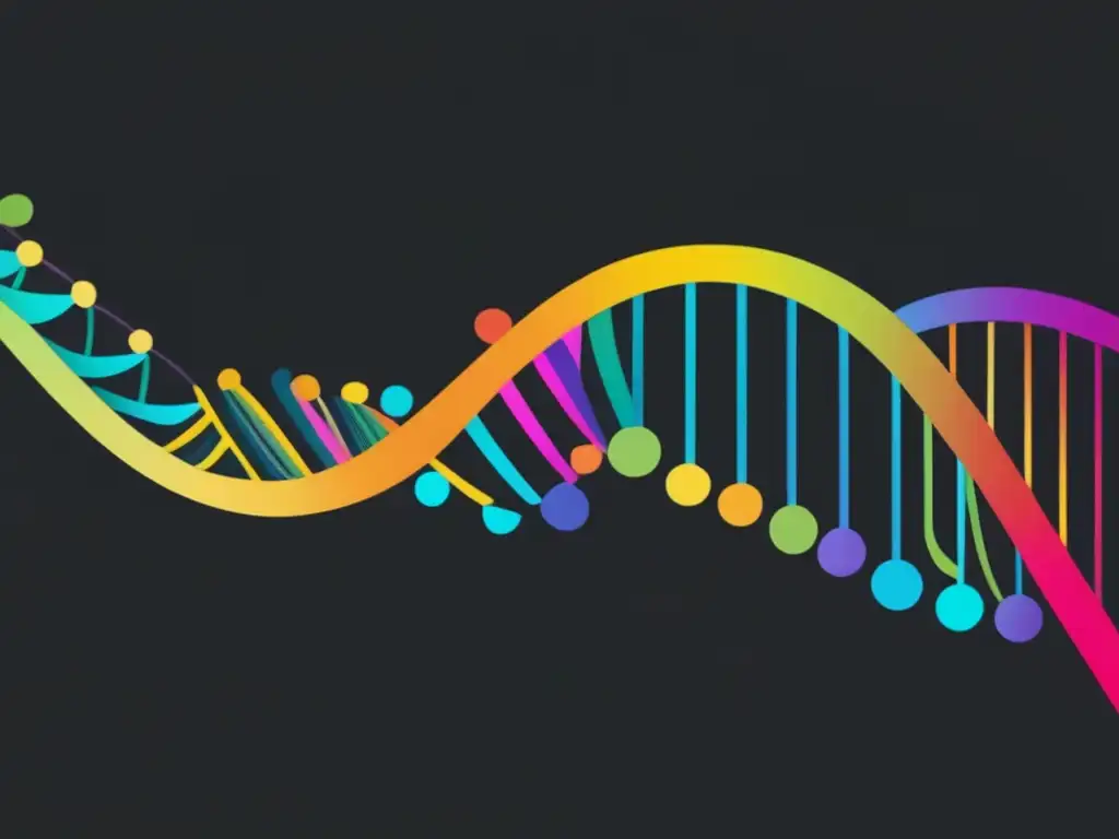 Importancia epigenética en envejecimiento humano: imagen abstracta, ADN vibrante y colorido, cambios dinámicos, belleza y complejidad