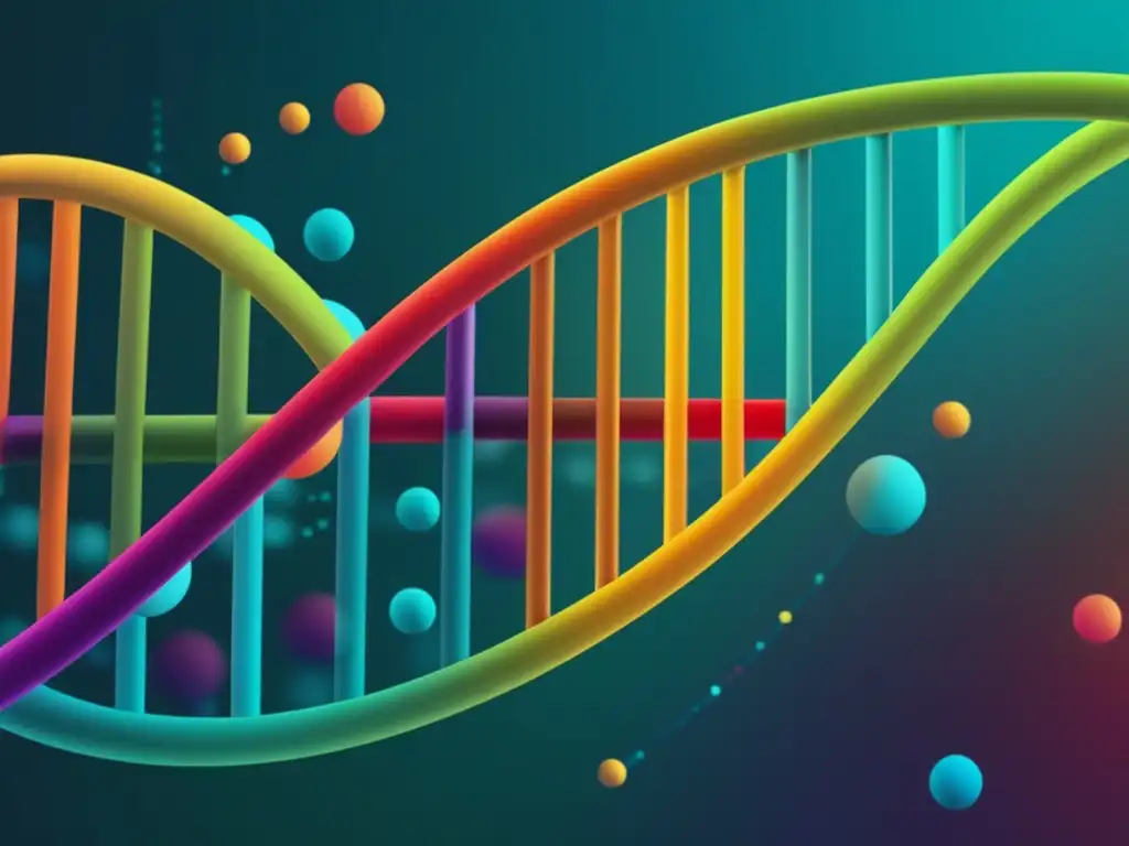 Importancia epigenética en diabetes: estructura molecular del ADN con colores vibrantes que representan las modificaciones epigenéticas