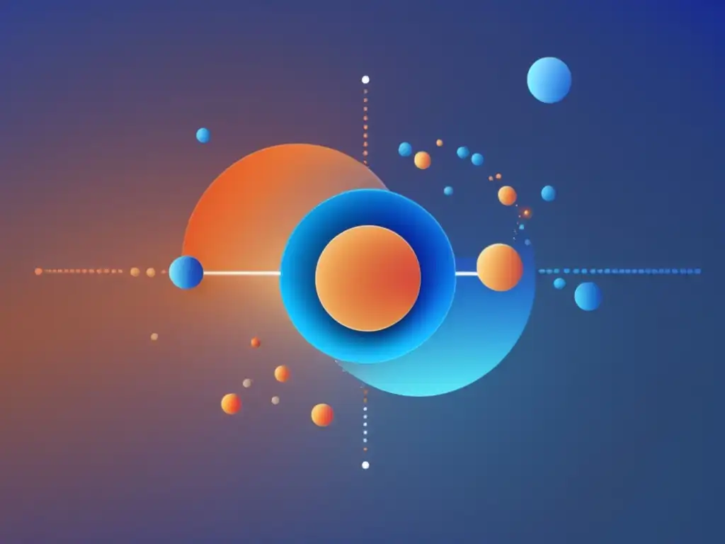 Equilibrio térmico en sistemas aislados: representación abstracta de partículas azules y naranjas en balance