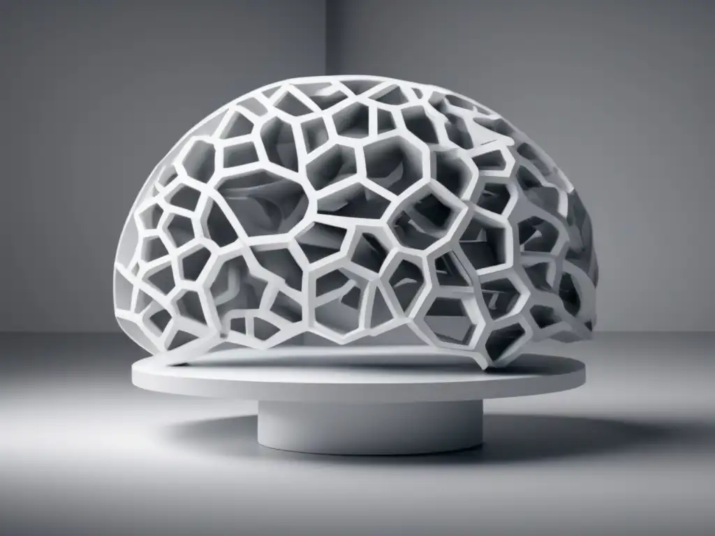 Neurociencia y percepción del arte en una imagen 8k ultra detallada con una escultura cerebral fragmentada flotando en un fondo blanco