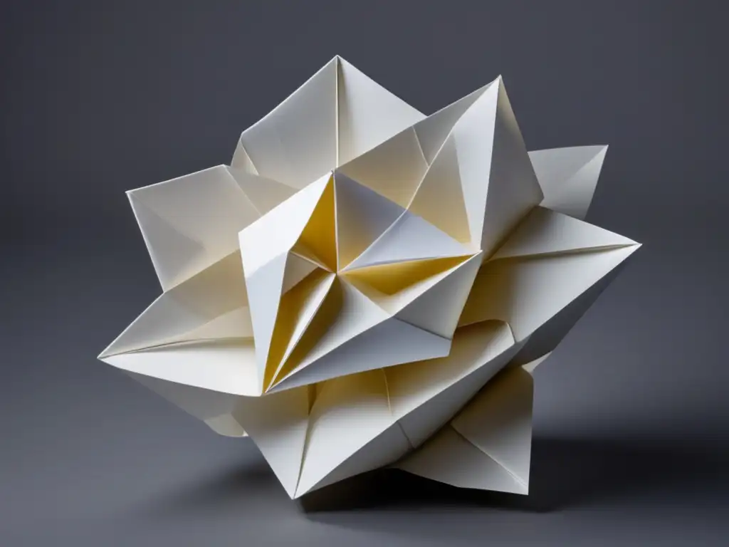 Importancia de la Geometría Euclidiana en el siglo XXI: escultura de origami en papel blanco plegado con precisión en patrones geométricos