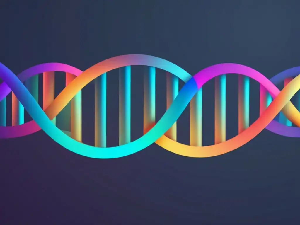 Descubrimientos de Mendel en genética: estructura minimalista y elegante de una doble hélice de ADN con colores vibrantes y contrastantes