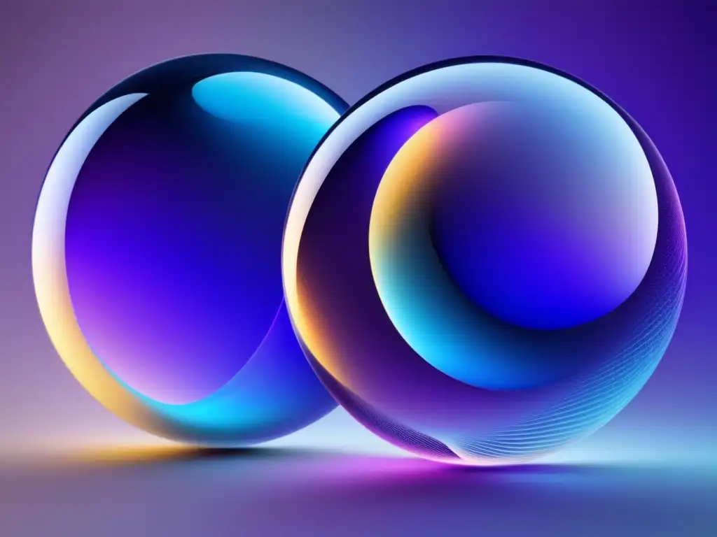 Superposición cuántica: Esferas transparentes con patrones abstractos Enigma: relojes cuánticos exploración