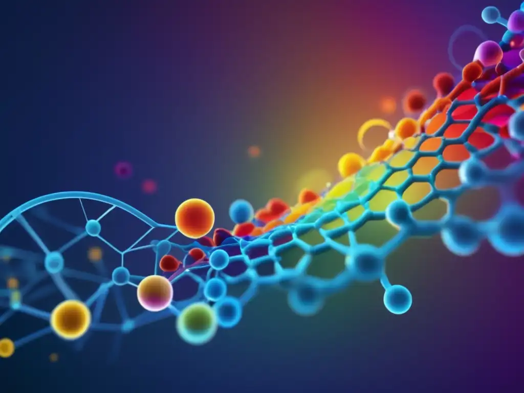 Técnicas de proteómica en farmacología: imagen abstracta de colores vibrantes que representa la conexión entre proteínas y la búsqueda de nuevos fármacos