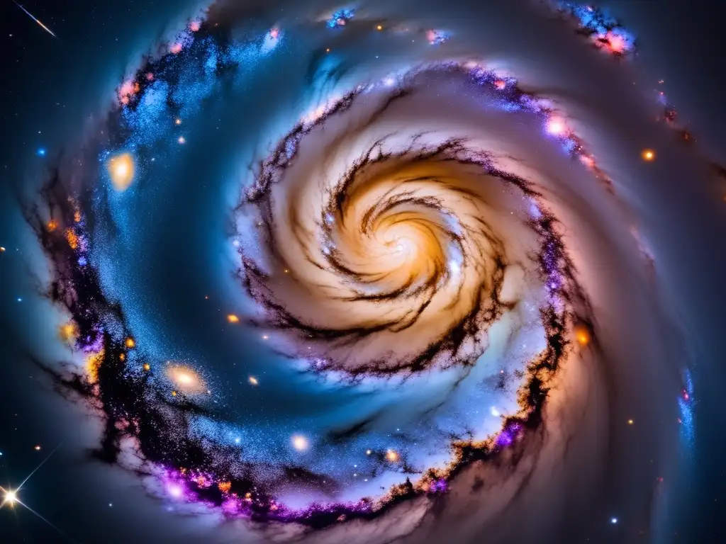 Vista impresionante de una galaxia espiral, resaltando la importancia del color en galaxias