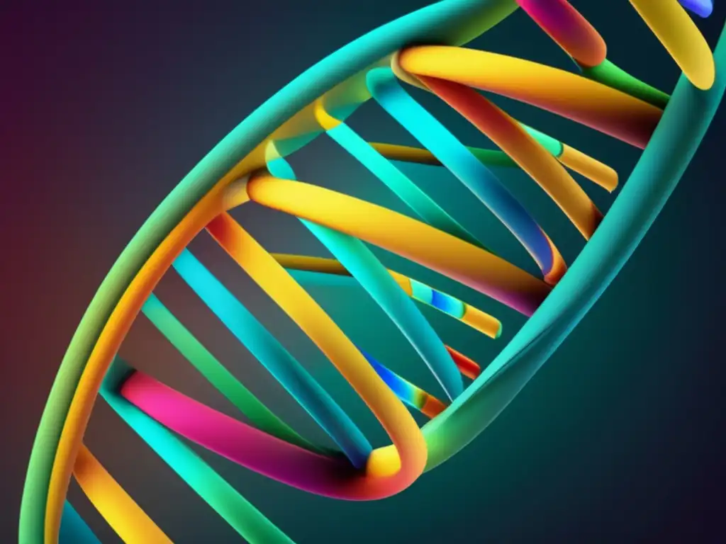 Importancia del diseño de fármacos en una imagen detallada de una representación abstracta y minimalista de una estructura de doble hélice de ADN, con colores vibrantes y patrones intricados